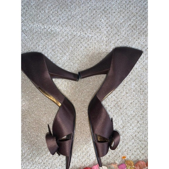 Nina Chocolate Brown Rhinestone Peep Toe Heels - Picture 8 of 12